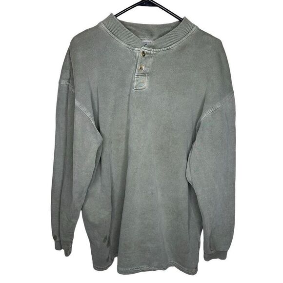 VTG MCINTOSH SEYMOUR Rugby Sweatshirt Made in USA 1/4 Button Sage Faded Size L - Picture 1 of 5